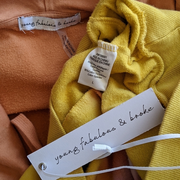 Young Fabulous & Broke Pullover Hooded Cowl  Pockets Tie Dye Orange Pink L NWT - Picture 15 of 16